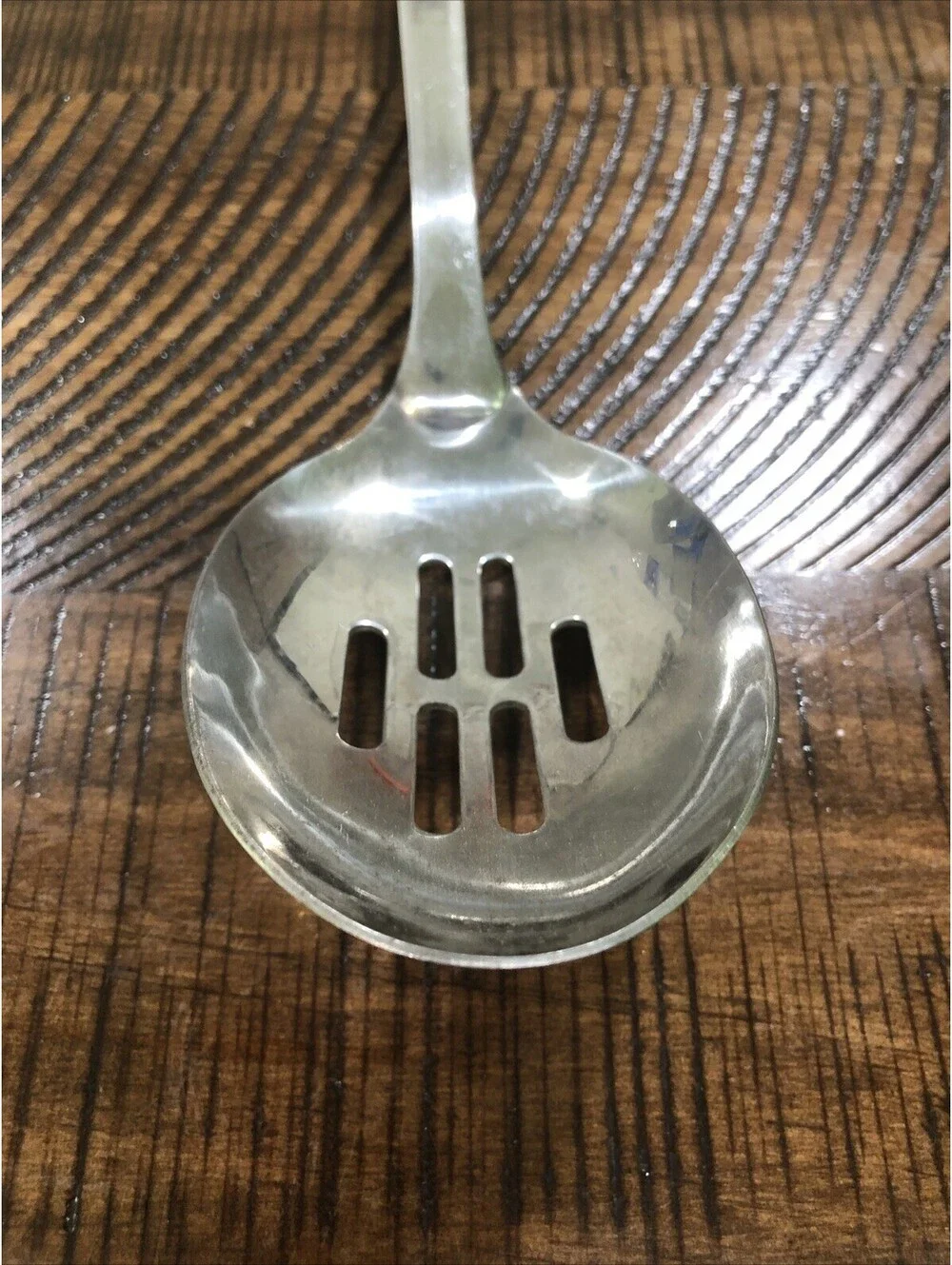 Vtg 14” Stainless Steel Slotted Serving Spoon Faux Tortoiseshell/ Marbled Handle